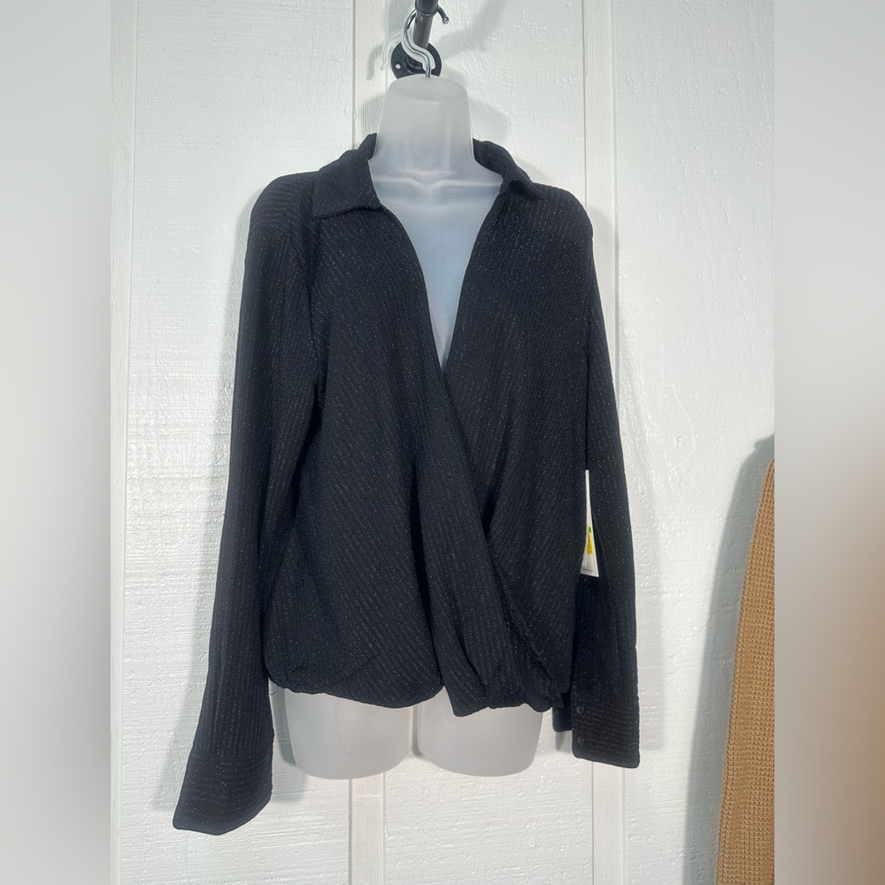 Calvin Klein Black Faux Wrap Top Size Large EUC